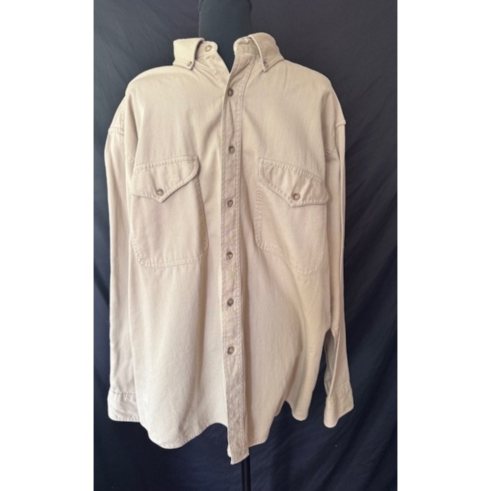 Fieldmaster Mens XL Khaki Tan Long Sleeve Cotton Twill Button Down Work Shirt